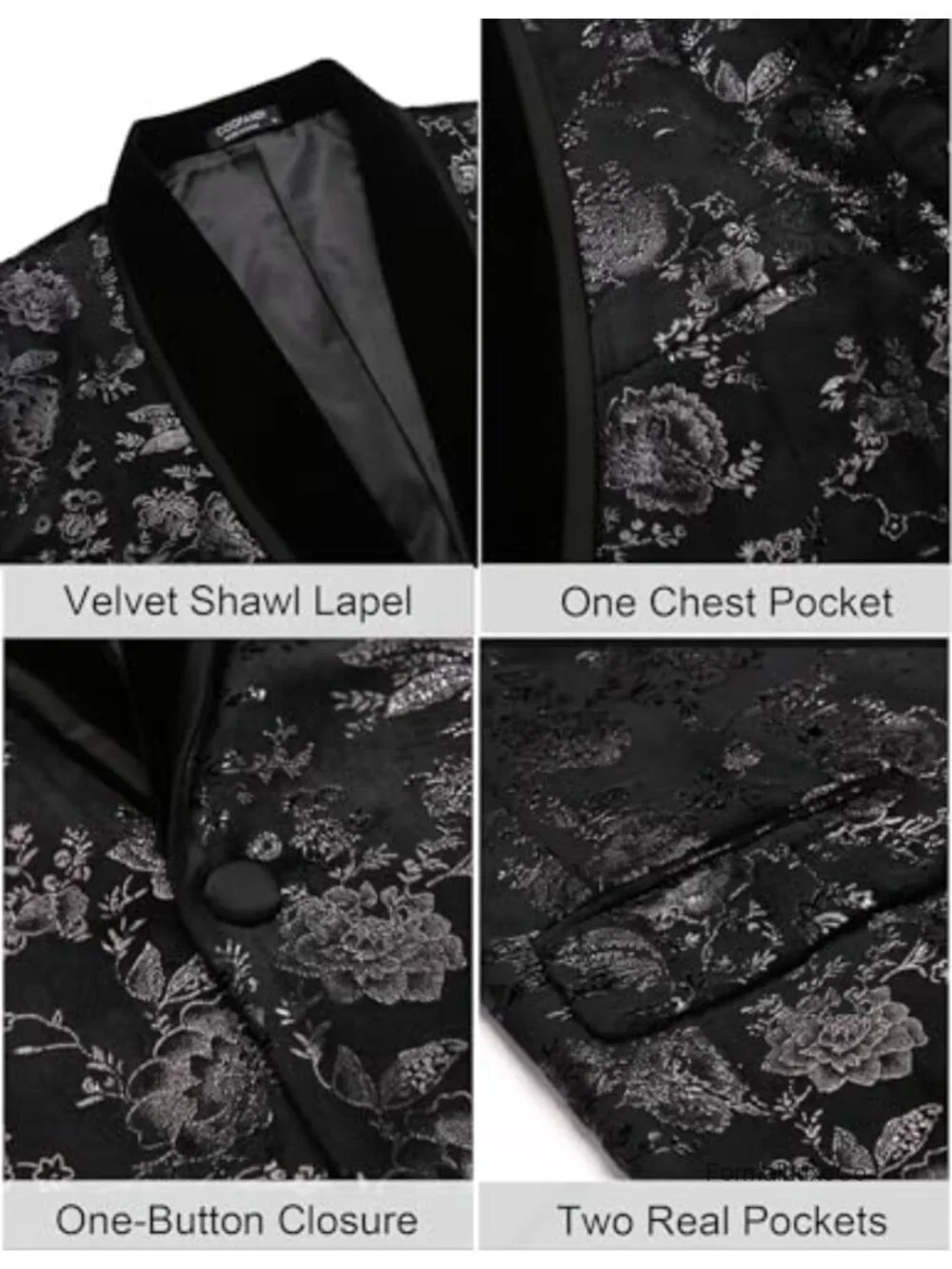 Velvet Tuxedo Blazer Floral Shawl Lapel Men's Wedding Prom Party Jacket